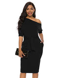 Elegant Womens Wear to Work Casual one Shoulder Belted Pencil Dress with Pockets | Women's Work Dresses