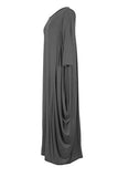 Womens Italian Lagenlook Plain 3/4 Sleeve Viscose Jersey Draped Sides Tulip Long Midi Dress One Size