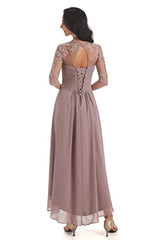 Women's A Line Chiffon Lace Mother Of The Bride Dress Beaded Evening Gown With Sleeves