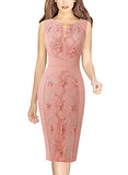 Plain Pink Plus Floral Embroidery Womens Front Zipper Slim Work Office Business Cocktail Party Pencil Dress Vfshow | Women's Work Dresses