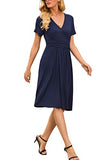 Women's Summer Casual Short Sleeve V-Neck Short Party Dress with Pockets