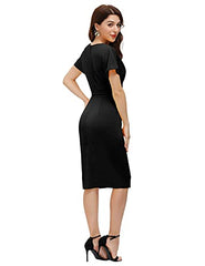 Women's Bodycon Pencil Dress Office Wear To Work Dresses With Pocket Belt Jasambac