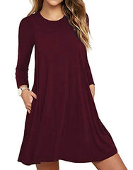 Unbranded Women's Long Sleeve Pocket Casual Loose T-Shirt Dress | Women's Casual Dresses