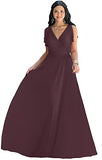 Womens Long V-Neck Ruffle Sleeveless Bridesmaid Prom Gown Maxi Dress