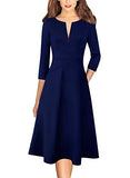 Navy Blue Sleeve Womens Elegant Front Zipper Slim Work Business Office Party Cocktail A-line Dress Vfshow | Women's Work Dresses