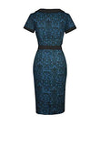 Blue Vintage Retro Rockabilly Flock Fitted Pinup Hourglass Pencil Dress | Women's Work Dresses