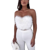 Women Sleeveless Feather Furry Tube Top Spaghetti Strap/Strapless Crop Tube Top with Fur for Party Club Streetwear | Original Brand | Women's Tops and Blouses