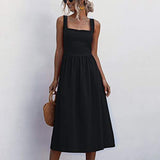 Women's Casual Summer Dress Vintage Print Knee Length Dress Sleeveless Loose Sling Dress Off Shoulder Vest Dress Casual Wear Party Beach Dresses | Women's Work Dresses