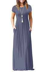 Purple Grey Maxi Dress Summer Casual Long Dresses for Laydies with Pockets - GRECERELLE