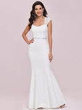 Lace Crystal Cap Sleeve V Neck Beading Mermaid Wedding Dress For Party 0218 | Women's Casual Dresses