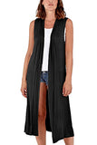 Woman's Open Front Sleeveless Maxi Long Length Boyfriend Cardigan Ladies Plain Blazer Waistcoat Floaty | Women's Cardigan
