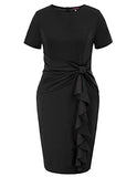 Women's Plus Size 50s Vintage Ruffle Peplum Cocktail Pencil Knee Dress | Women's Work Dresses