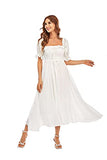 Women Vintage Elastic Square Neck Ruffled Half Sleeve Summer Backless Beach Flowy Maxi Dresses