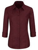 Wine Red Womens Slim-Fit Long Sleeve Stretchy Button Down Collar Office Formal Casual Shirt Blouse - EZEN | Women's Tops and Blouses