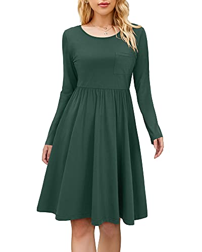 OUGES Womens Casual Summer Sundress Round Neck Short Sleeve Dress Knee Length Swing Dress