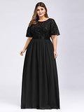 Women's Plus Size Elegant Flared Sleeve Embroidery Wedding Party Dress Black US - Sara Clothes