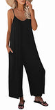 Black Casual Sleeveless Strap Loose Adjustable Jumpsuits Stretchy Long Pants Romper with Pockets - SNUGWIND | Women's Romper & Jumper Suit