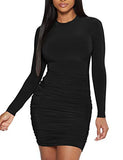 Women's Sexy Basic Elegant Long Sleeve Ruched Bodycon Club Party Mini Dress | Women's Maxi Dresses