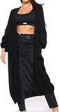 Long Cardigan for Women Classic Open Front Boyfriend Balloon Sleeve Chunky Knitted Maxi Longline Floaty Cardigan 2 Side Pockets Loose Long Sleeve Oversize Blazer Sweater Plus Size 8-22 | Women's Cardigan