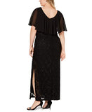 Apparel Womens Slitted Lace Short Sleeve V Neck Maxi Sheath Formal Dress Black Size 14w 14 | Women's Casual Dresses