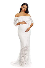 Women's Off Shoulder Ruffles Lace Gown Maxi Photography Baby Shower Dress | Women's Lace Dresses