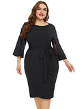 Women's Cocktail Dresses Plus Size Elegant Church Party Work Pencil Dress with Split Sleeve Belted