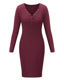 Women's V-Neck Long Sleeve Bodycon Dress Button Down Midi Party Dress | Women's Midi Dresses