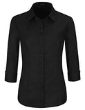 Black Womens Slim-Fit Long Sleeve Stretchy Button Down Collar Office Formal Casual Shirt Blouse - EZEN | Women's Tops and Blouses