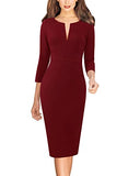 Dark Red  Womens Front Zipper Slim Work Office Business Cocktail Party Pencil Dress Vfshow