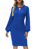 Women Lantern Long Sleeve Office Pencil Dress Wear to Work Sheath Dresses Knee Length | Women's Work Dresses