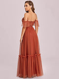 Women's Off-Shoulder Long Ruched Tulle Evening Dresses  - Sara Clothes