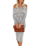 Teeuiear Women's Sexy Off Shoulder Sheath Autumn Winter Bandage Bodycon Dress Casual Cocktail Long Sleeve Pencil Dresses | Women's Casual Dresses