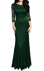 Green Women's Retro Lace Vintage Formal Bridesmaid Wedding Long Dress - REPHYLLIS | Women's Formal Dresses