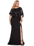 Women's Bodycon Leg Slit Plus Size Maxi Dress with Cape 70116-PZ | Women's Formal Dresses