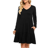 Women's Dress Sweet & Cute Dress Ladies Pullover Long Sleeve Autumn Solid Casual V-Neck Pocket Mini Dress Fancy Cocktail Dress Party Dress Maxi A-line Dress