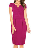 Hot Pink Women's V-Neck Work Business Bodycon Pencil Dress - MISSKY | Women's Work Dresses