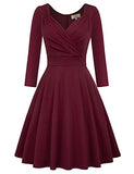 Women 50s Rockabilly V-Neck 4-Mar Sleeve A-Line Dinner Party Flared Dress