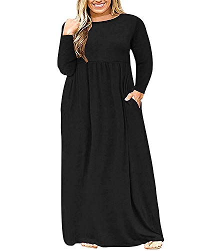 KARALIN Women s Plus Size Long Sleeve Loose Plain Casual Long Maxi Dre Original Brand