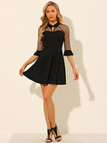 Women's Cocktail Dresses 3/4 Sleeves Keyhole Neck Mesh Sheer Party A-Line Dress | Original Brand | Women's Cocktail Dresses