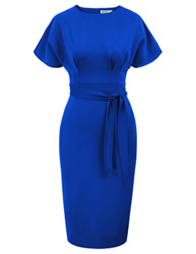 Royal Blue Plus Women's Bodycon Pencil Dress Office Wear To Work Dresses With Pocket Belt Jasambac