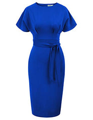 Royal Blue Plus Women's Bodycon Pencil Dress Office Wear To Work Dresses With Pocket Belt Jasambac