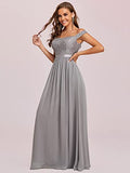 Women's Maxi Cap Sleeve Off-Shoulder Chiffon Bridesmaid Dresses  - Sara Clothes