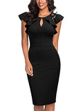 Women's Vintage Ruffle Trim Lace Sleeveless Bodycon Cocktail Dress