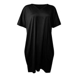 T Shirts Dresses for Women, Women Casual Dress Soild Color V Neck Dress Summer Short Sleeve Dress Pocket Dress (#01-Black, L) | Original Brand