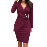 Women Dresses Promotion Sale Ladies Solid Turn Down Neck Long Sleeve Buttons Casaul Work Formal Dress Plus Size Dress Party Elegant Dress | Women's Casual Dresses
