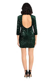 Women's Stretch Velvet Sequin Mock Neck Mini Dress Special Occasion