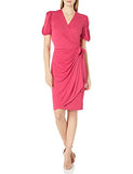 Lark & Ro Women's Standard Gathered Puff Sleeve Wrap Dress | Women's Casual Dresses