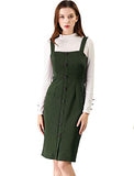 Women's Jumper Dress Button Front Tie Waist Stretchy Suspender Pinafore Overalls