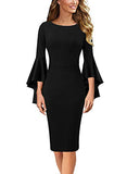 Womens Bell Sleeve Cocktail Party Bodycon Pencil Sheath Dress