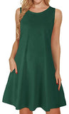 Green Summer Dresses for Women Beach Floral Tshirt Sundress Sleeveless Pockets Casual Loose Tank Dress - elescat | Women's Casual Dresses